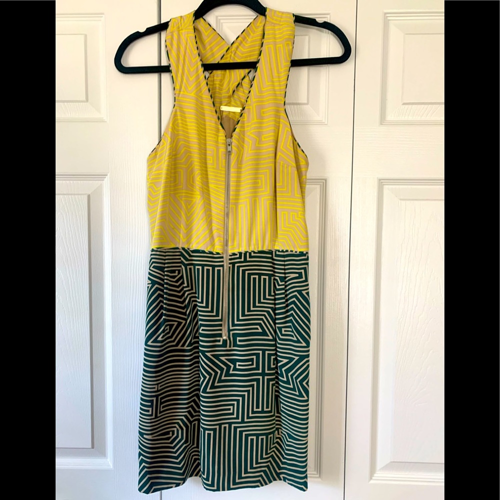 Loeffler Randall Yellow and Green Geometric Sleeveless Dress
